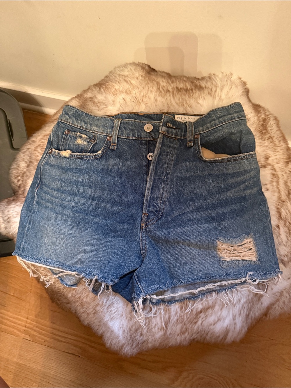 rag & bone distressed blue denim shorts